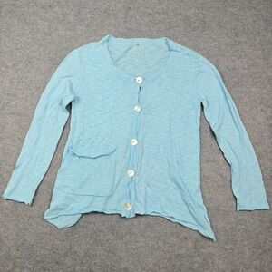 Haiku Cardigan Womens Small Blue 100% Cotton Lightweight Open Knit Button Front
